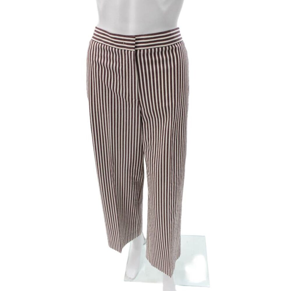 QL2 Womens Brown Striped Cotton Dress Pants Button Inseam 30 Size 46